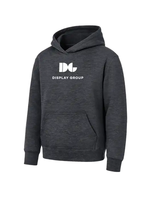 Youth Dark Heather Grey 7.8 oz Pullover Hooded Sweatshirt w/Display Group Logo