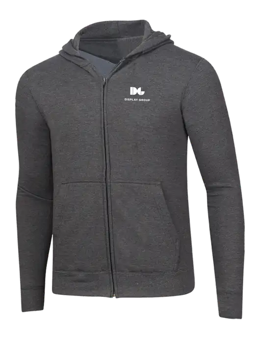 Dark Heather Grey 8.5 oz Ring Spun Zip Hooded Sweatshirt w/Display Group Logo