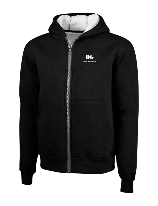 Cornerstone Black Heavyweight Sherpa Lined Hooded Fleece Jacket w/Display Group Logo
