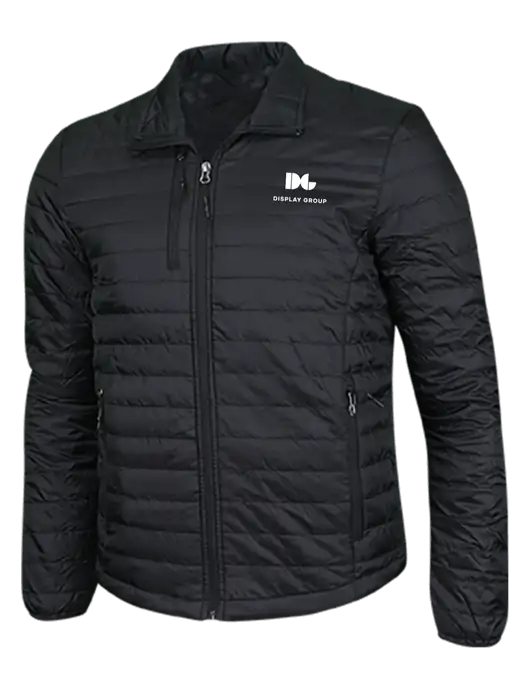 Deep Black Puffy Packable Jacket w/Display Group Logo