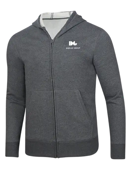 Full-Zip Dark Grey Heather Heavyweight Hooded Sweatshirt w/Display Group Logo