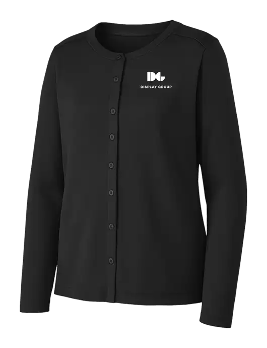 Black Womens Concept Stretch Button-Front Cardigan Sweater w/Display Group Logo