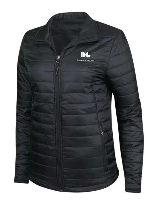 Womens Black Puffy Packable Jacket w/Display Group Logo