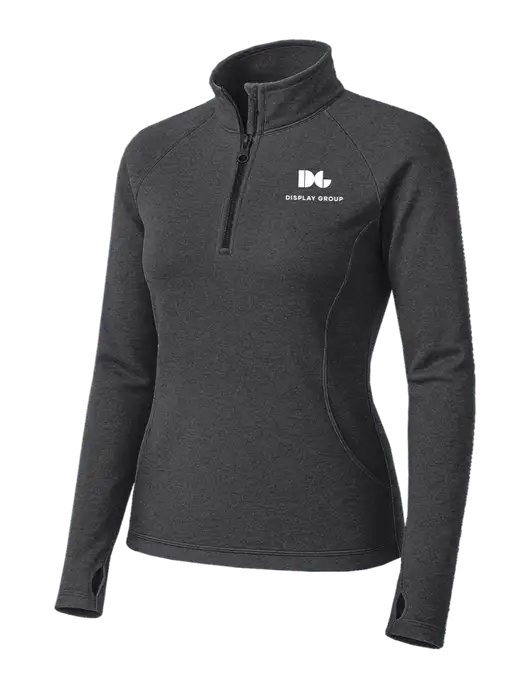Dark Grey Heather Womens Sport Wick Stretch 1/4 Zip Pullover w/Display Group Logo