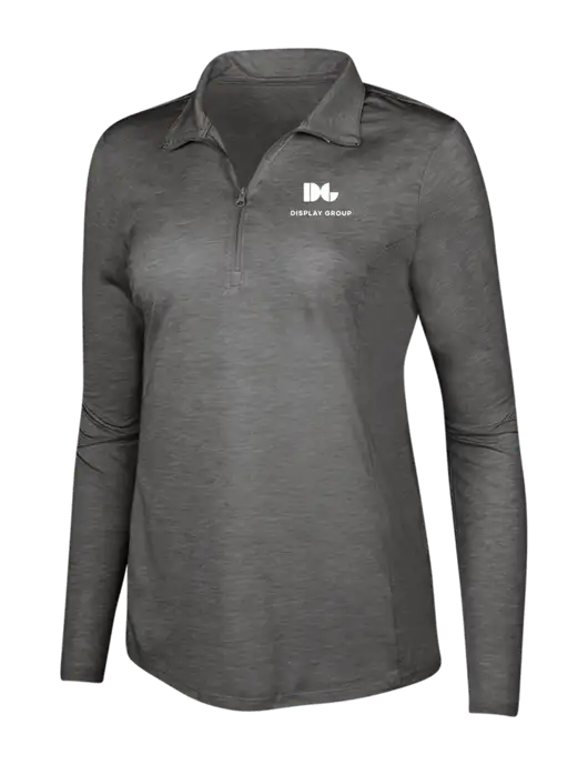 Dark Grey Heather Womens Posicharge Tri-Blend Wicking 1/4 Zip Pullover w/Display Group Logo