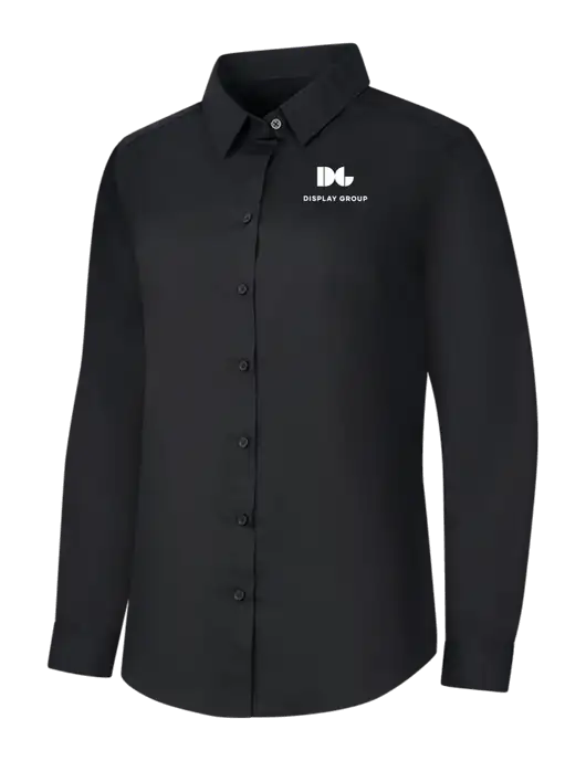 Womens Black Long Sleeve Carefree Poplin Shirt w/Display Group Logo