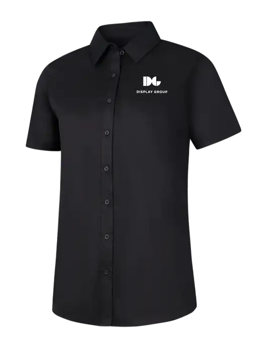 Womens Black Short Sleeve Superpro React Twill Shirt w/Display Group Logo