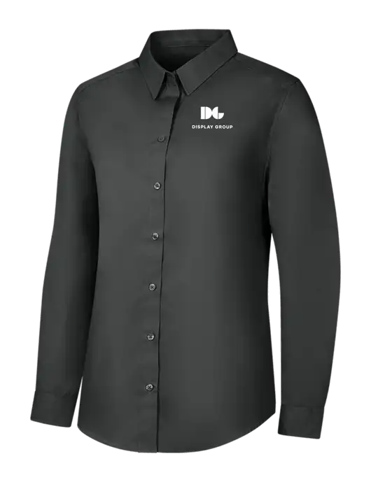 Womens Dark Grey Long Sleeve Carefree Poplin Shirt w/Display Group Logo