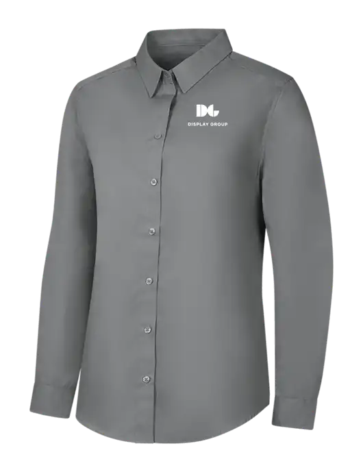 Womens Medium Grey Long Sleeve Carefree Poplin Shirt w/Display Group Logo