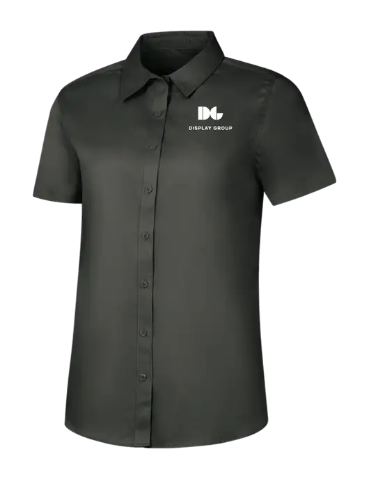 Womens Dark Grey Short Sleeve Superpro React Twill Shirt w/Display Group Logo