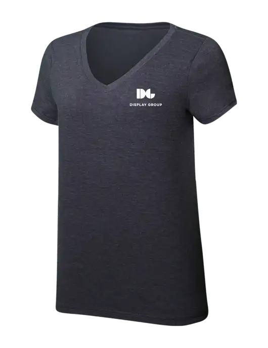 Womens Simply Soft V-Neck Heather Charcoal 4.5oz  Poly/Combed Ring Spun Cotton T-Shirt w/Display Group Logo