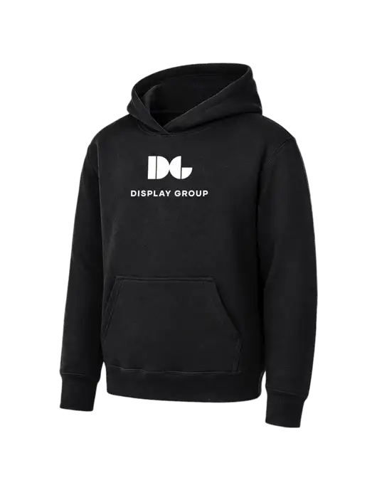 Youth Black 7.8 oz Pullover Hooded Sweatshirt w/Display Group Logo