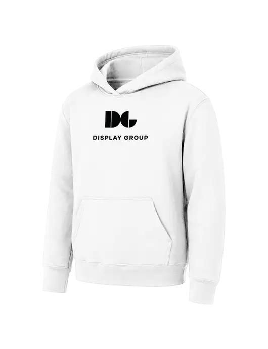 Youth White 7.8 oz Pullover Hooded Sweatshirt w/Display Group Logo