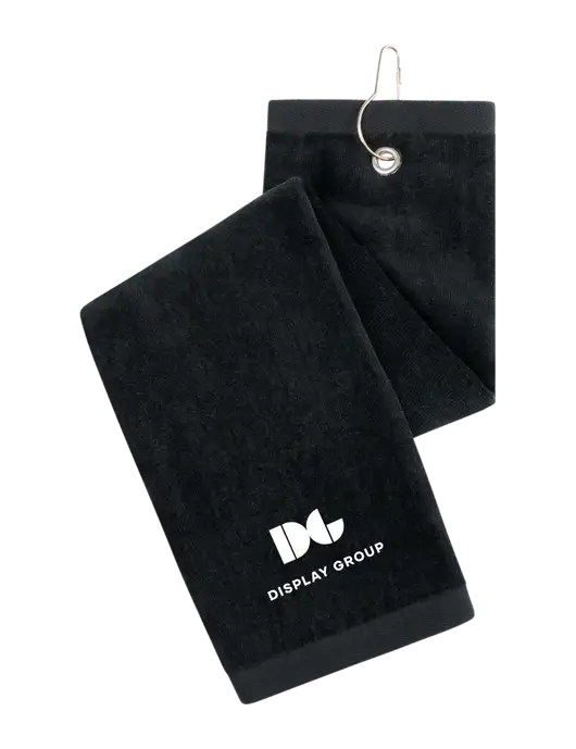 Black Tri-Fold Golf Towel with Grommet w/Display Group Logo