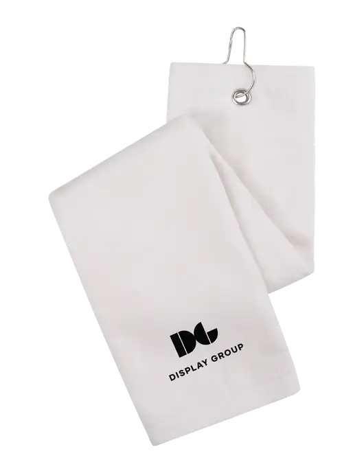 White Tri-Fold Golf Towel with Grommet w/Display Group Logo