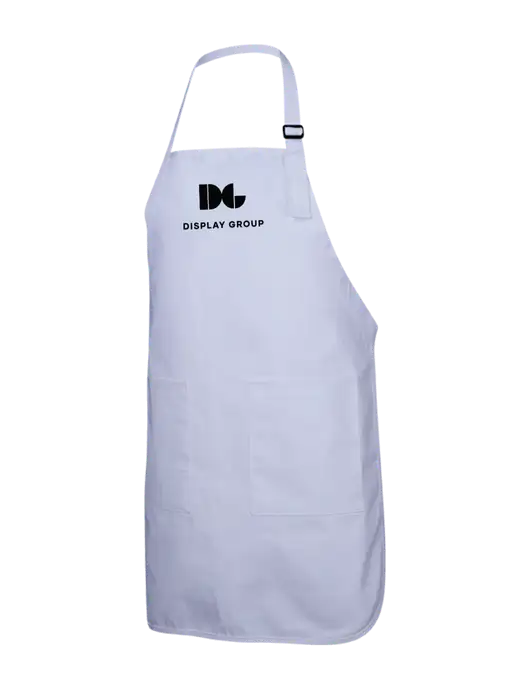 Full-Length White Apron With Pockets w/Display Group Logo