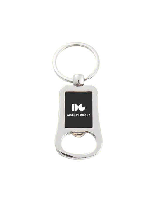 Silver & Black Bottle Opener Keychain w/Display Group Logo
