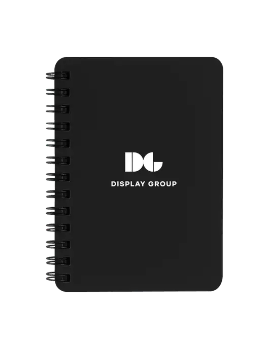 Sturdy Black Hardcover Notebook, 5.25 x 7 w/Display Group Logo