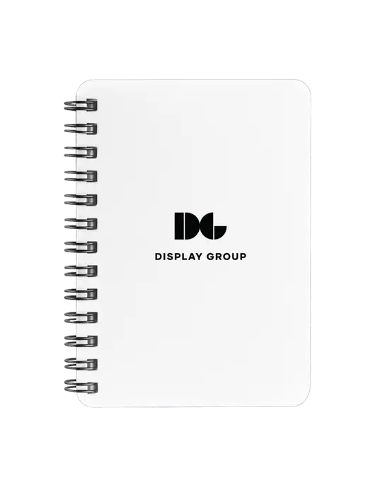 Sturdy White Hardcover Notebook, 5.25 x 7 w/Display Group Logo