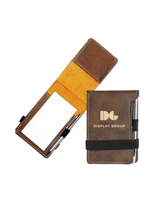 Rustic Leatherette Mini Notepad w/Pen, 3.25 x 4.75 w/Display Group Logo