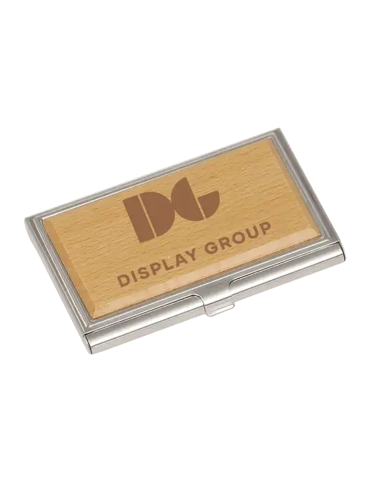 Wood & Silver Business Card Case w/Display Group Logo