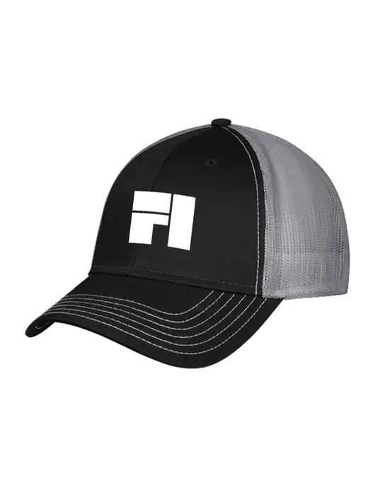 Black/Medium Dark Grey Mesh Trucker Cap Snap Back w/Fantasee Integration Logo