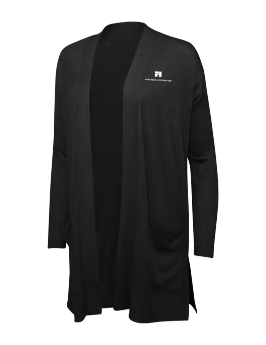 Black Womens Concept Long Pocket Cardigan w/Fantasee Integration Logo