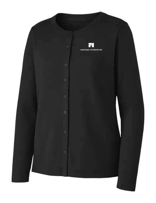 Black Womens Concept Stretch Button-Front Cardigan Sweater w/Fantasee Integration Logo