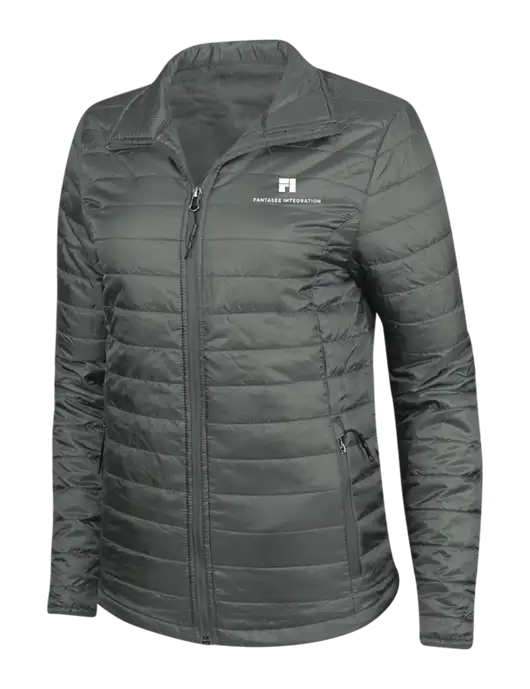 Dark Grey Womens Puffy Packable Jacket w/Fantasee Integration Logo