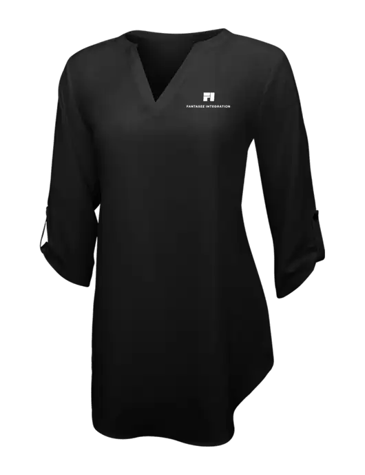 Womens Black 3/4 Sleeve Tunic Blouse w/Fantasee Integration Logo
