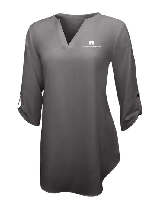 Dark Grey Womens 3/4 Sleeve Tunic Blouse w/Fantasee Integration Logo