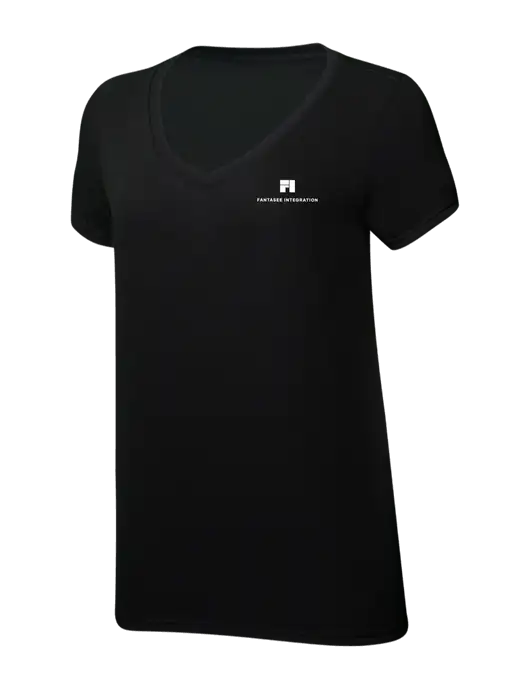 Womens Simply Soft V-Neck Black 4.5oz  Poly/Combed Ring Spun Cotton T-Shirt w/Fantasee Integration Logo