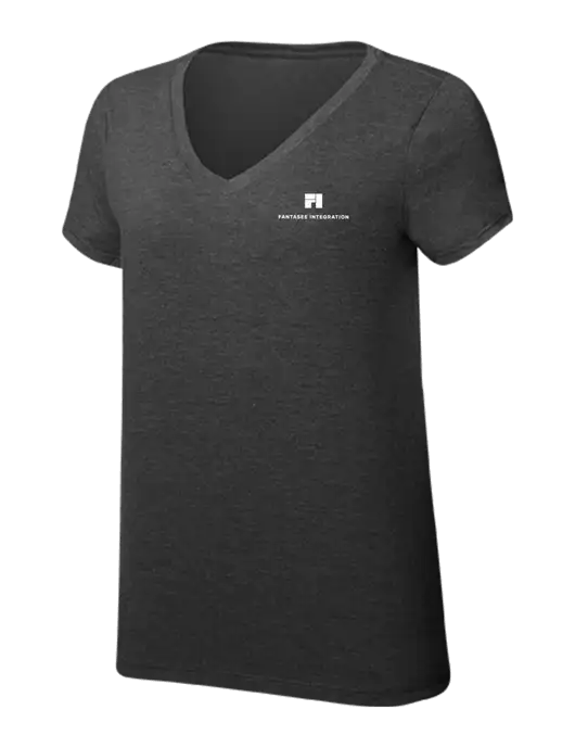 Womens Simply Soft V-Neck Black Frost 4.5oz  Poly/Combed Ring Spun Cotton T-Shirt w/Fantasee Integration Logo