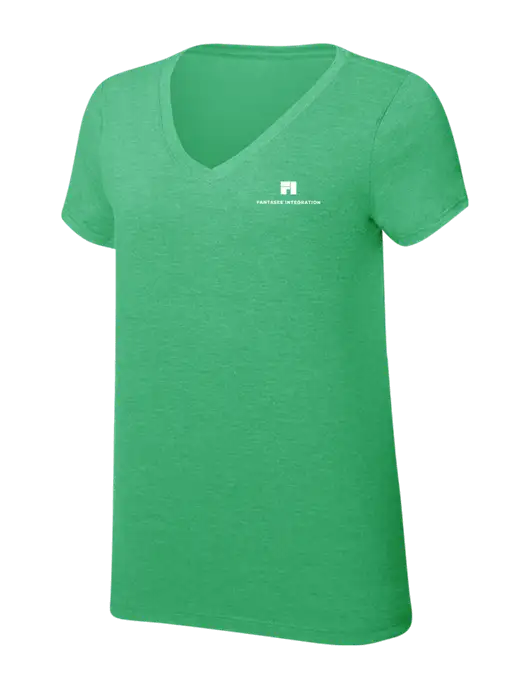Womens Simply Soft V-Neck Green Frost 4.5oz  Poly/Combed Ring Spun Cotton T-Shirt w/Fantasee Integration Logo