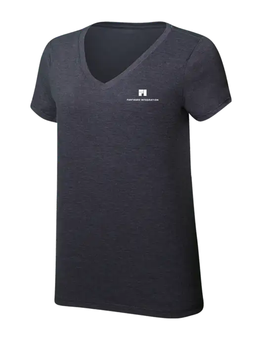 Womens Simply Soft V-Neck Heather Charcoal 4.5oz  Poly/Combed Ring Spun Cotton T-Shirt w/Fantasee Integration Logo
