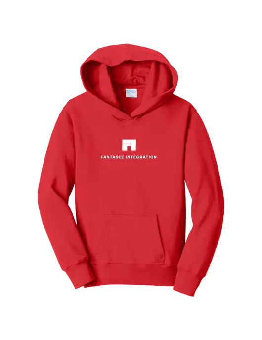 Youth Bright Red 8.5 oz Ring Spun Pullover Hooded Sweatshirt w/Fantasee Integration Logo
