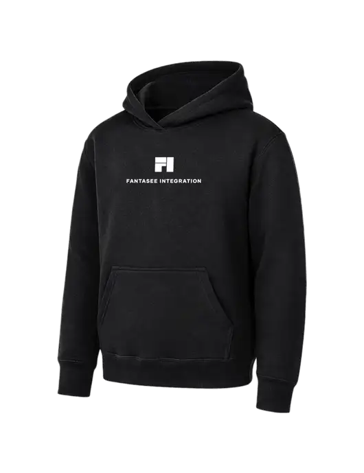 Youth Black 7.8 oz Pullover Hooded Sweatshirt w/Fantasee Integration Logo