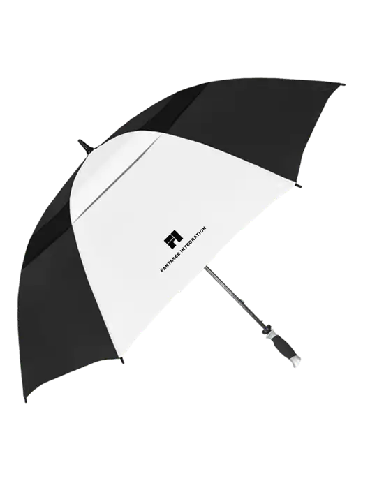 Black/White Vented Typhoon Tamer Golf Umbrella w/Fantasee Integration Logo
