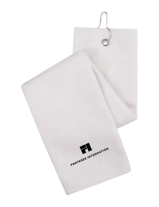 White Tri-Fold Golf Towel with Grommet w/Fantasee Integration Logo