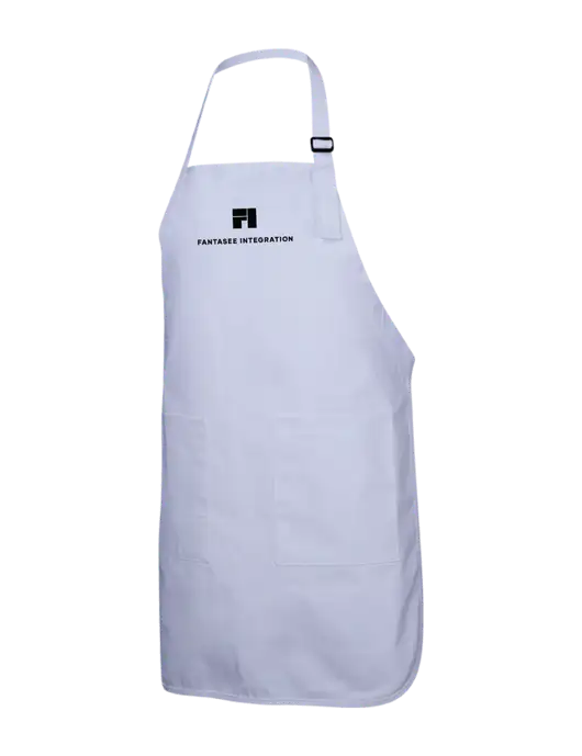 Full-Length White Apron With Pockets w/Fantasee Integration Logo