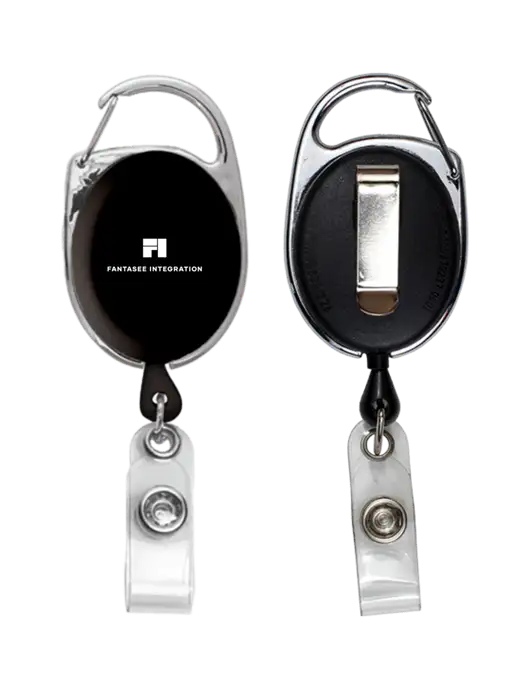 Black Carabiner Style Badge Reel and Badge Holder w/Fantasee Integration Logo