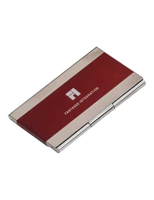 Red 3.75 x 2.5 Business Card Holder w/Fantasee Integration Logo
