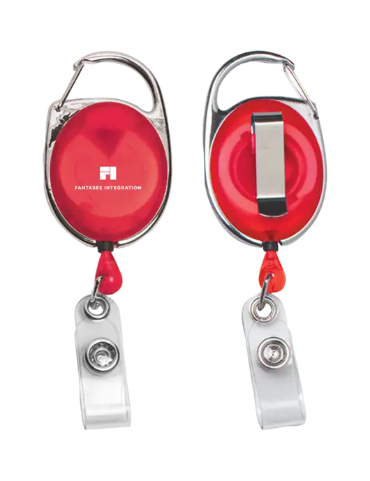Red Carabiner Style Badge Reel and Badge Holder w/Fantasee Integration Logo