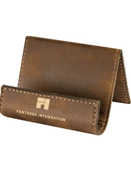 Rustic Leatherette Card & Phone Holder w/Fantasee Integration Logo
