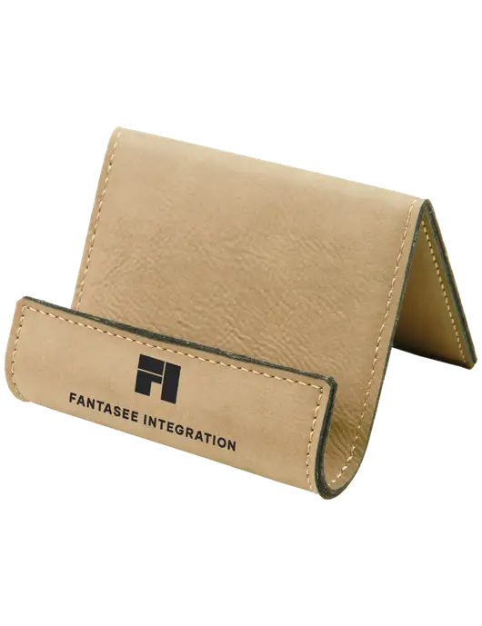 Tan Leatherette Card & Phone Holder w/Fantasee Integration Logo