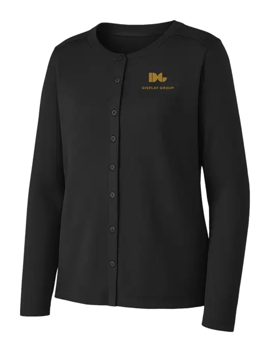 Black Womens Concept Stretch Button-Front Cardigan Sweater w/Display Group Logo