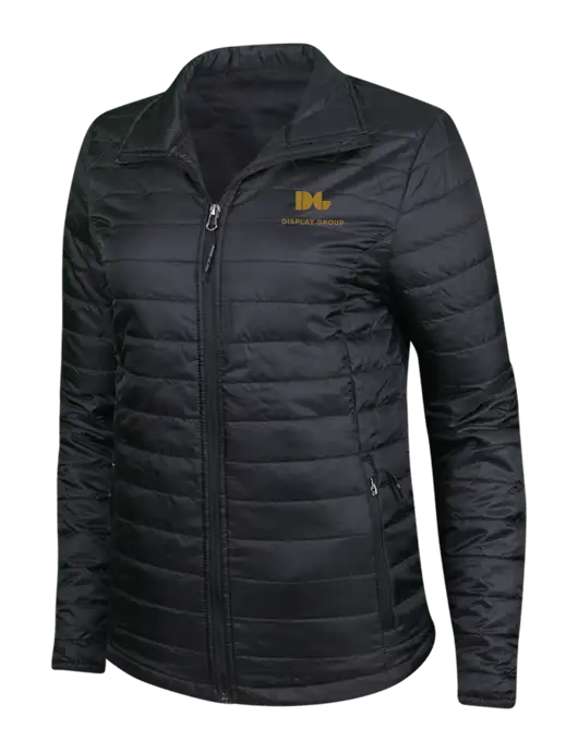 Womens Black Puffy Packable Jacket w/Display Group Logo
