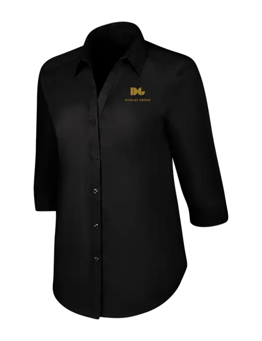 Womens Black 3/4 Sleeve Carefree Poplin Shirt w/Display Group Logo