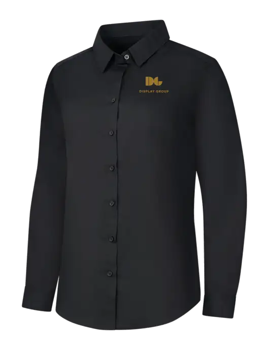 Womens Black Long Sleeve Carefree Poplin Shirt w/Display Group Logo