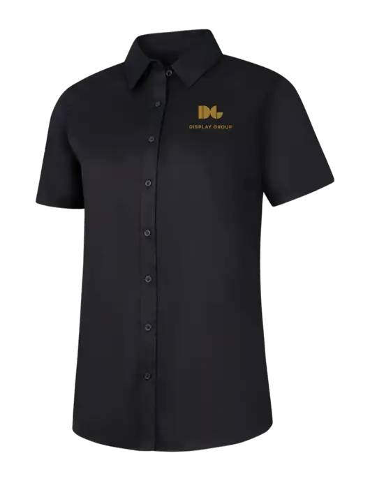 Womens Black Short Sleeve Superpro React Twill Shirt w/Display Group Logo